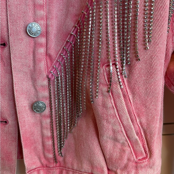 Pink Denim Jacket with Rhinestone Fringe - Picture 4 of 4